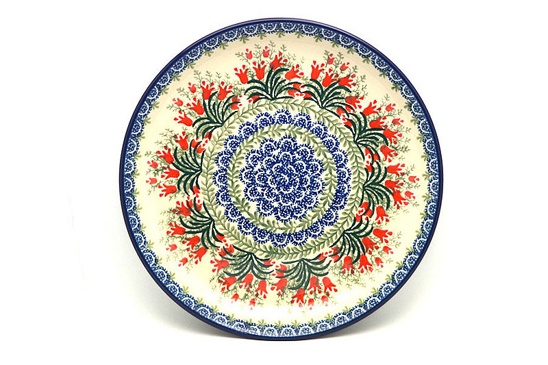 1 1/4""H x 9 1/2"W
 Polish Pottery Plate - 9 1/2" Luncheon - Crimson Bells 302-1437a (1 1/4""H x 9 1/2"W
)