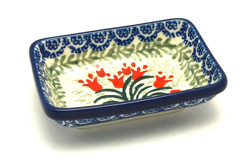 1 1/8"H x 2 1/2"W x 3 3/4"L
 Polish Pottery Dish - Rectangular Food Prep - Crimson Bells C20-1437a (1 1/8"H x 2 1/2"W x 3 3/4"L
)