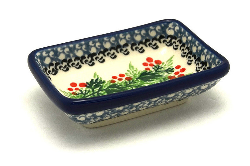 1 1/8"H x 2 1/2"W x 3 3/4"L
 Polish Pottery Dish - Rectangular Food Prep - Holly Berry C20-1734a (1 1/8"H x 2 1/2"W x 3 3/4"L
)