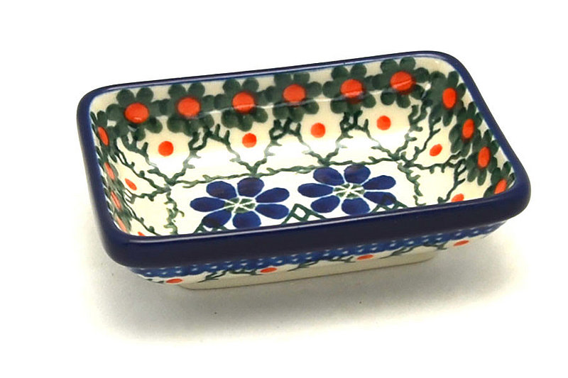 1 1/8"H x 2 1/2"W x 3 3/4"L
 Polish Pottery Dish - Rectangular Food Prep - Primrose C20-854a (1 1/8"H x 2 1/2"W x 3 3/4"L
)