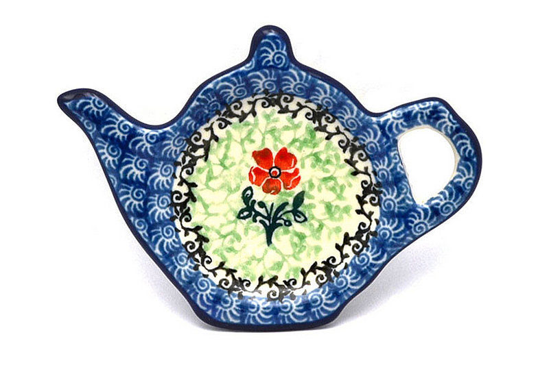 1/2"H x 3 1/4"W x 4 1/2"L
 Polish Pottery Tea Bag Holder - Maraschino 766-1916a (1/2"H x 3 1/4"W x 4 1/2"L
)