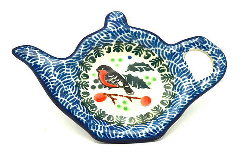 1/2"H x 3 1/4"W x 4 1/2"L
 Polish Pottery Tea Bag Holder - Red Robin 766-1257a (1/2"H x 3 1/4"W x 4 1/2"L
)
