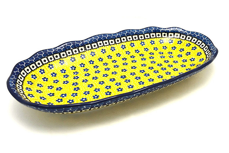 1 3/4"H x 6 1/4"W x 12 3/8"L
 Polish Pottery Scalloped Oval Tray - Sunburst A42-859a (1 3/4"H x 6 1/4"W x 12 3/8"L
)