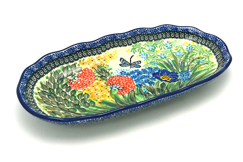 1 3/4"H x 6 1/4"W x 12 3/8"L
 Polish Pottery Scalloped Oval Tray - Unikat Signature - U4612 A42-U4612 (1 3/4"H x 6 1/4"W x 12 3/8"L
)