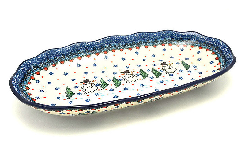 1 3/4"H x 6 1/4"W x 12 3/8"L
 Polish Pottery Scalloped Oval Tray - Unikat Signature - U4661 A42-U4661 (1 3/4"H x 6 1/4"W x 12 3/8"L
)