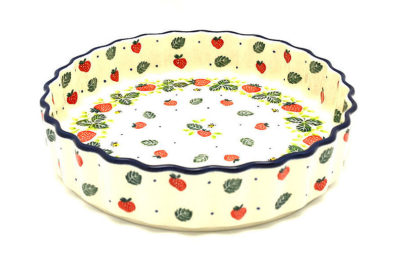 1 3/4"H x 7 3/4"W
 Polish Pottery Baker - Fluted Quiche - Small (7") - Strawberry Field 910-2709a (1 3/4"H x 7 3/4"W
)