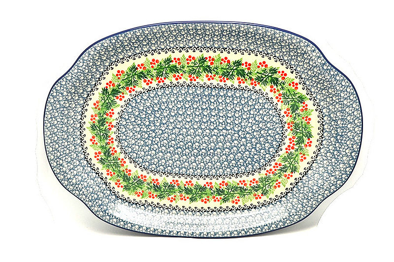 1 3/8"H x 10 3/4"W x 15 1/2"L
 Polish Pottery Platter - Oval - Holly Berry 684-1734a (1 3/8"H x 10 3/4"W x 15 1/2"L
)