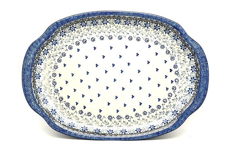 1 3/8"H x 10 3/4"W x 15 1/2"L
 Polish Pottery Platter - Oval - Silver Lace 684-2158a (1 3/8"H x 10 3/4"W x 15 1/2"L
)