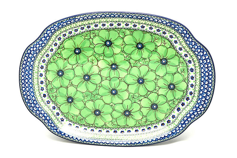 1 3/8"H x 10 3/4"W x 15 1/2"L
 Polish Pottery Platter - Oval - Unikat Signature - U408A 684-U408A (1 3/8"H x 10 3/4"W x 15 1/2"L
)