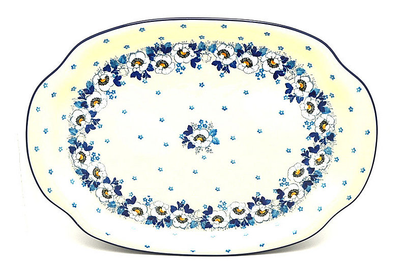 1 3/8"H x 10 3/4"W x 15 1/2"L
 Polish Pottery Platter - Oval - White Poppy 684-2222a (1 3/8"H x 10 3/4"W x 15 1/2"L
)