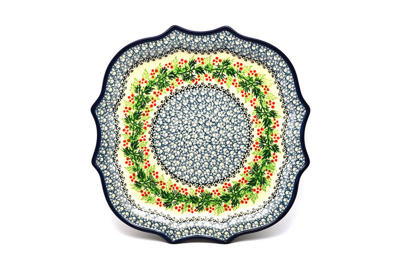 1"H x 10 1/2"W x 10 1/2"L
 Polish Pottery Plate - Serpentine Edge - Holly Berry 507-1734a (1"H x 10 1/2"W x 10 1/2"L
)