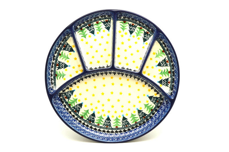 1"H x 10 1/4"W
 Polish Pottery Dish - Divided Appetizer - Christmas Trees 498-1284a (1"H x 10 1/4"W
)