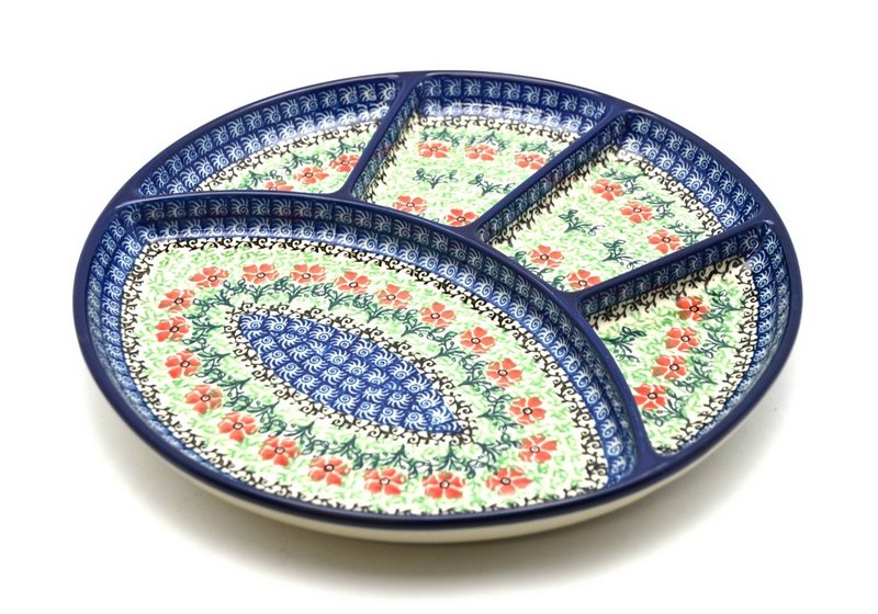 1"H x 10 1/4"W
 Polish Pottery Dish - Divided Appetizer - Maraschino 498-1916a (1"H x 10 1/4"W
)