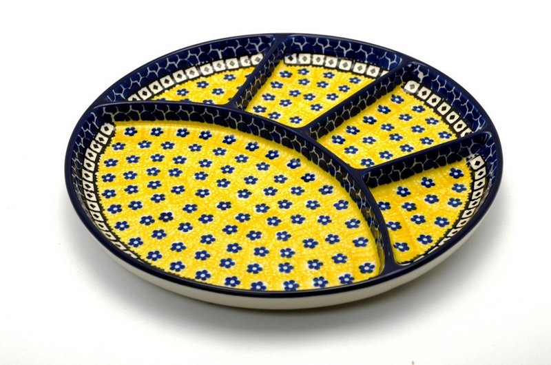 1"H x 10 1/4"W
 Polish Pottery Dish - Divided Appetizer - Sunburst 498-859a (1"H x 10 1/4"W
)