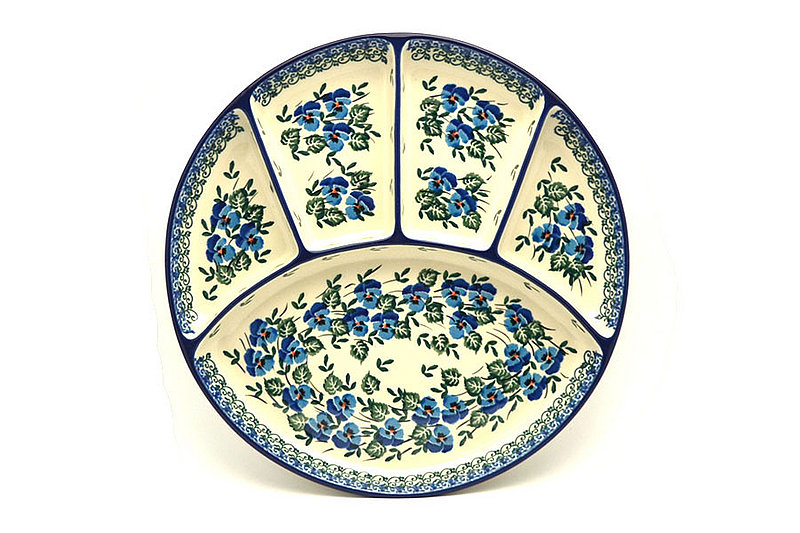 1"H x 10 1/4"W
 Polish Pottery Dish - Divided Appetizer - Winter Viola 498-2273a (1"H x 10 1/4"W
)