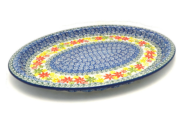 1"H x 10 1/4"W x 14 3/4"L
 Polish Pottery Platter - Oval with Scalloped Inset - Maple Harvest 614-2533a (1"H x 10 1/4"W x 14 3/4"L
)
