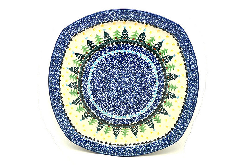 1"H x 11 3/4"W
 Polish Pottery Tray - Rounded Square - Christmas Trees F83-1284a (1"H x 11 3/4"W
)