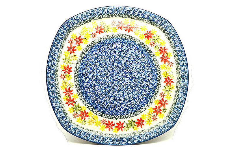 1"H x 11 3/4"W
 Polish Pottery Tray - Rounded Square - Maple Harvest F83-2533a (1"H x 11 3/4"W
)