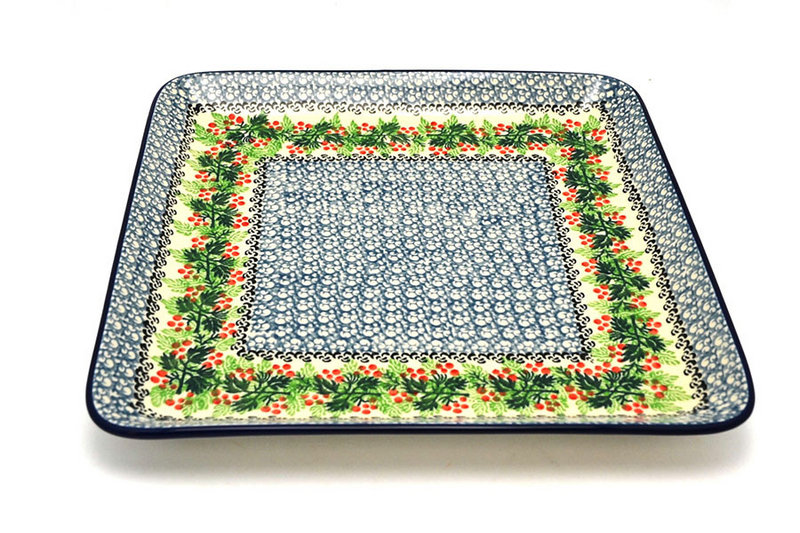 1"H x 11"W x 11"L
 Polish Pottery Platter - Square - Holly Berry 583-1734a (1"H x 11"W x 11"L
)