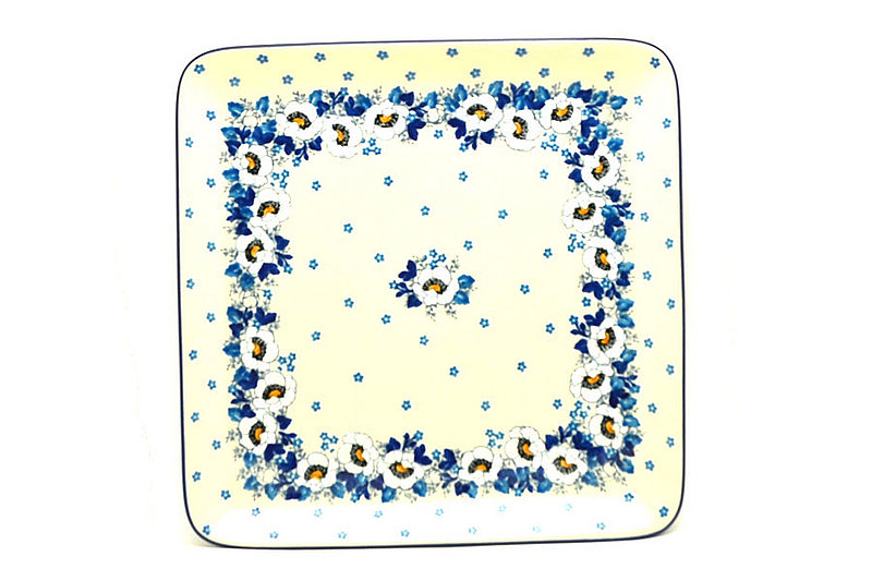 1"H x 11"W x 11"L
 Polish Pottery Platter - Square - White Poppy 583-2222a (1"H x 11"W x 11"L
)