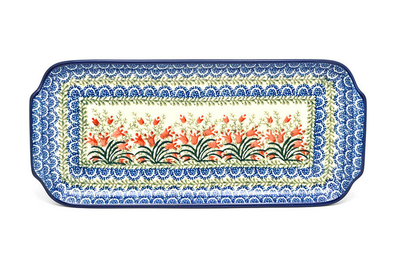 1"H x 5 1/2"W x 12 1/2"L
 Polish Pottery Tray - Appetizer - 12" - Crimson Bells 410-1437a (1"H x 5 1/2"W x 12 1/2"L
)