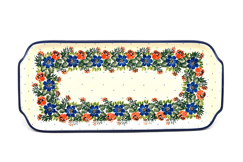 1"H x 5 1/2"W x 12 1/2"L
 Polish Pottery Tray - Appetizer - 12" - Garden Party 410-1535a (1"H x 5 1/2"W x 12 1/2"L
)