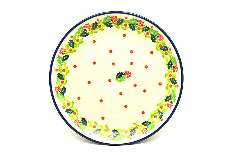 1"H x 7 3/4"W
 Polish Pottery Plate - Salad/Dessert (7 3/4") - Christmas Holly 086-2541a (1"H x 7 3/4"W
)
