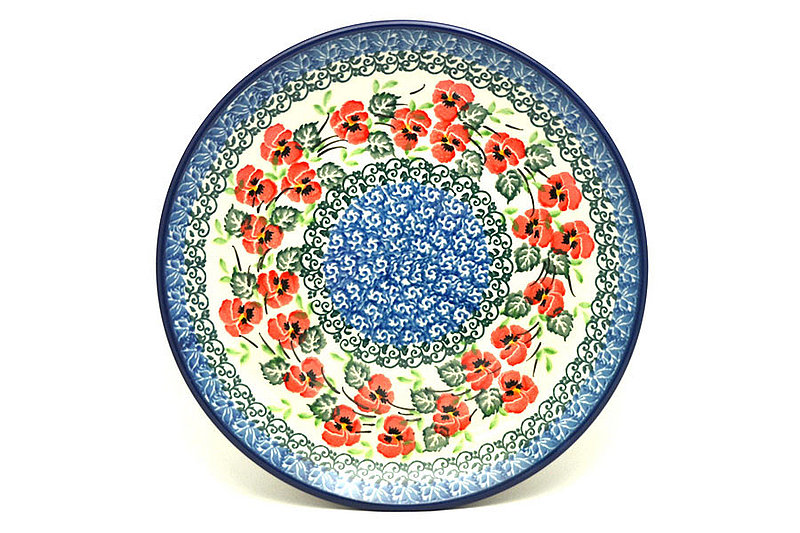 1"H x 7 3/4"W
 Polish Pottery Plate - Salad/Dessert (7 3/4") - Red Pansy 086-2538a (1"H x 7 3/4"W
)