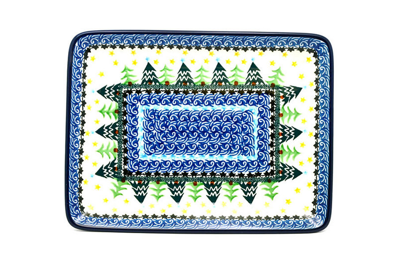 1"H x 7"W x 9 1/2"L
 Polish Pottery Plate - Rectangular - Christmas Trees 111-1284a (1"H x 7"W x 9 1/2"L
)