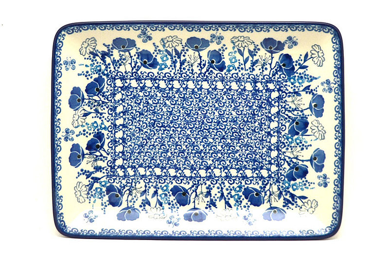 1"H x 7"W x 9 1/2"L
 Polish Pottery Plate - Rectangular - Evening Poppies 111-2902a (1"H x 7"W x 9 1/2"L
)