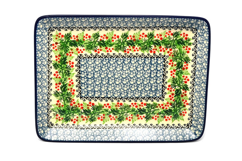 1"H x 7"W x 9 1/2"L
 Polish Pottery Plate - Rectangular - Holly Berry 111-1734a (1"H x 7"W x 9 1/2"L
)