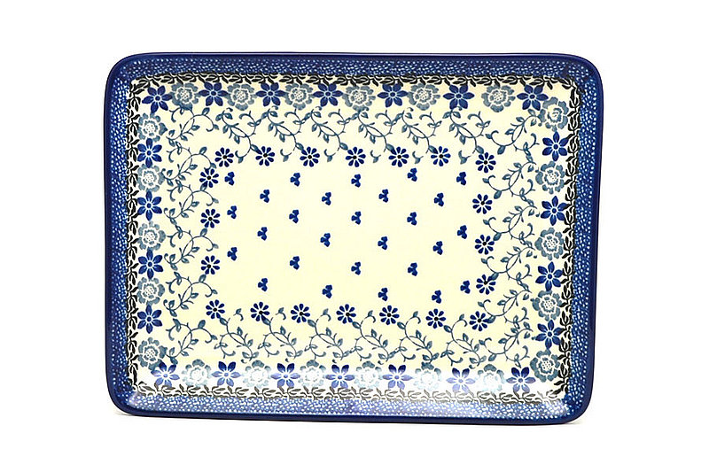 1"H x 7"W x 9 1/2"L
 Polish Pottery Plate - Rectangular - Silver Lace 111-2158a (1"H x 7"W x 9 1/2"L
)