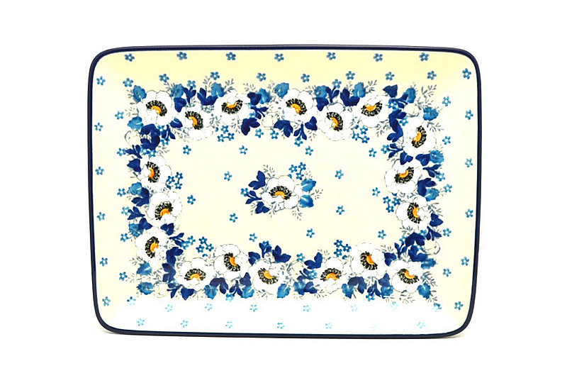 1"H x 7"W x 9 1/2"L
 Polish Pottery Plate - Rectangular - White Poppy 111-2222a (1"H x 7"W x 9 1/2"L
)
