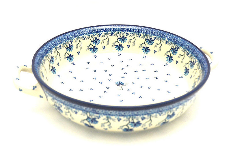 2 1/2"H x 10"W x 12"L (at handles)
 Polish Pottery Baker - Round with Handles - 10" - Clover Field 420-2524a (2 1/2"H x 10"W x 12"L (at handles)
)