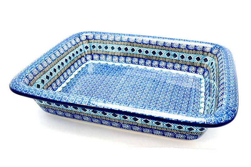 2 1/2"H x 11 1/4"W x 13 3/4"L 
 Polish Pottery Baker - Lasagna - Aztec Sky 854-1917a (2 1/2"H x 11 1/4"W x 13 3/4"L 
)