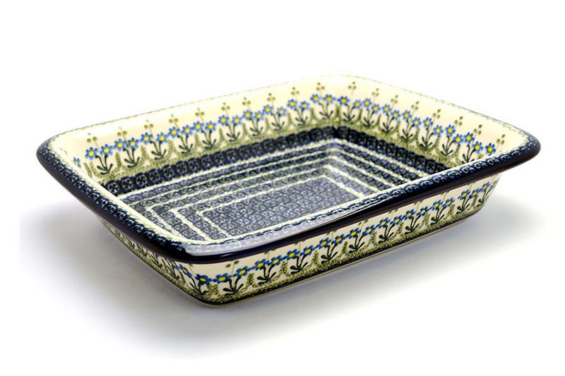 2 1/2"H x 11 1/4"W x 13 3/4"L 
 Polish Pottery Baker - Lasagna - Blue Spring Daisy 854-614a (2 1/2"H x 11 1/4"W x 13 3/4"L 
)