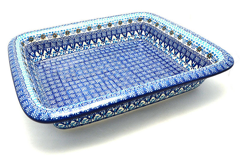2 1/2"H x 11 1/4"W x 13 3/4"L 
 Polish Pottery Baker - Lasagna - Blue Yonder 854-2187a (2 1/2"H x 11 1/4"W x 13 3/4"L 
)