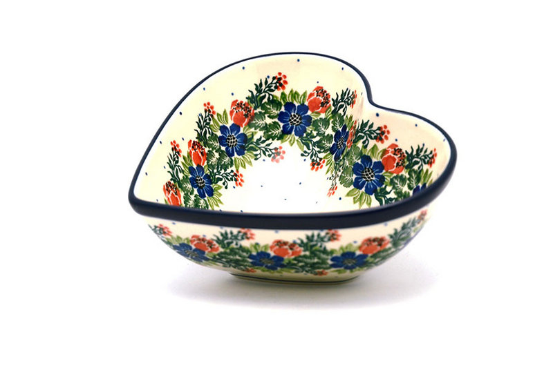 2 1/2"H x 6"W x 6 3/4"L
 Polish Pottery Bowl - Deep Heart - Garden Party B37-1535a (2 1/2"H x 6"W x 6 3/4"L
)