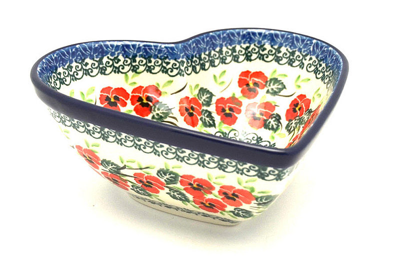 2 1/2"H x 6"W x 6 3/4"L
 Polish Pottery Bowl - Deep Heart - Red Pansy B37-2538a (2 1/2"H x 6"W x 6 3/4"L
)