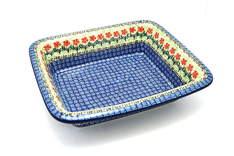 2 1/2"H x 9 1/4"W x 11"L 
 Polish Pottery Rectangular Baker with Rim - Maraschino 856-1916a (2 1/2"H x 9 1/4"W x 11"L 
)