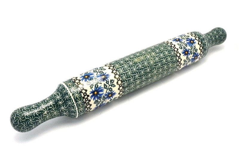 2 1/2"W x 18"L
 Polish Pottery Rolling Pin - Blue Chicory 439-976a (2 1/2"W x 18"L
)