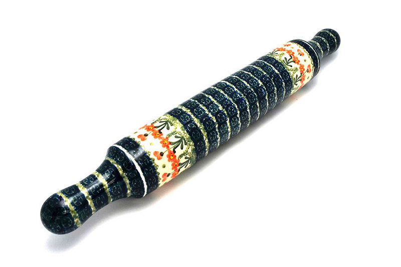 2 1/2"W x 18"L
 Polish Pottery Rolling Pin - Peach Spring Daisy 439-560a (2 1/2"W x 18"L
)