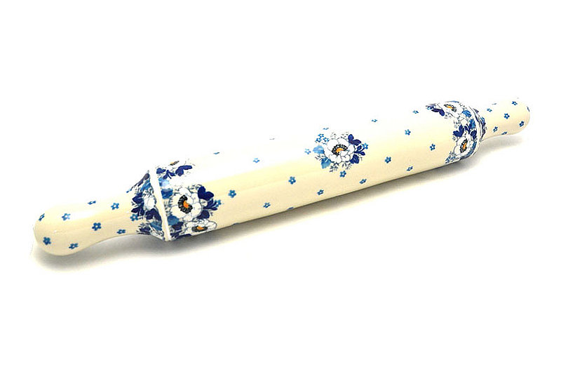 2 1/2"W x 18"L
 Polish Pottery Rolling Pin - White Poppy 439-2222a (2 1/2"W x 18"L
)