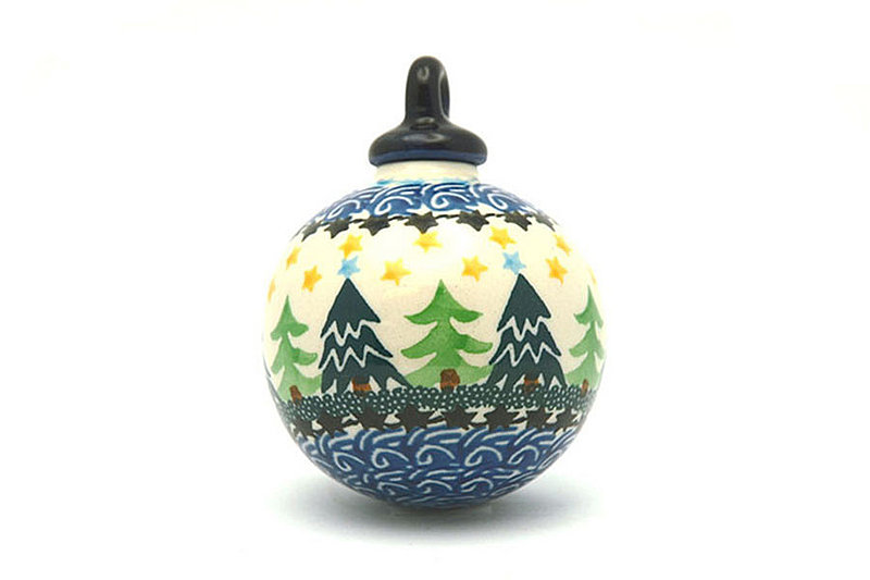 2 1/2"W x 3 1/2"H
 Polish Pottery Ornament - Ball - Christmas Trees 186-1284a (2 1/2"W x 3 1/2"H
)