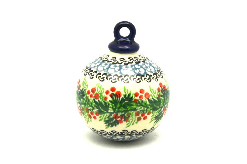 2 1/2"W x 3 1/2"H
 Polish Pottery Ornament - Ball - Holly Berry 186-1734a (2 1/2"W x 3 1/2"H
)