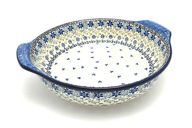 2 1/4"H x 10 1/4"W x 11 1/4"L (at handles)
 Polish Pottery Baker - Round with Grips - Large - Silver Lace 417-2158a (2 1/4"H x 10 1/4"W x 11 1/4"L (at handles)
)
