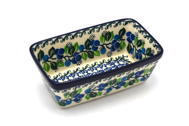 2 1/4"H x 3 3/4"W x 6 1/4"L
 Polish Pottery Baker - Mini Loaf Pan - Blue Berries 238-1416a (2 1/4"H x 3 3/4"W x 6 1/4"L
)