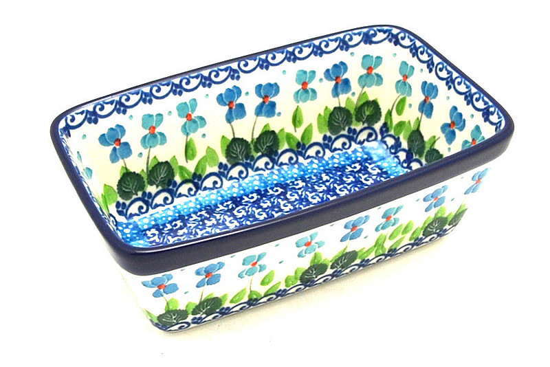 2 1/4"H x 3 3/4"W x 6 1/4"L
 Polish Pottery Baker - Mini Loaf Pan - Dutch Iris 238-2668a (2 1/4"H x 3 3/4"W x 6 1/4"L
)