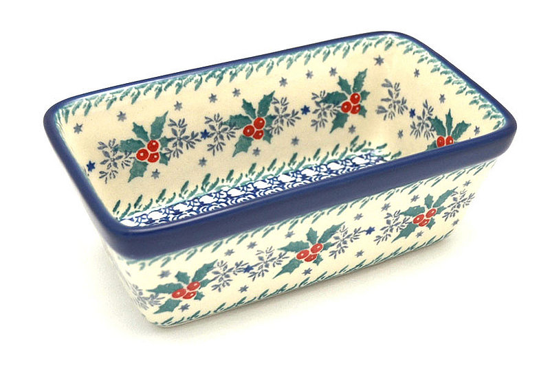 2 1/4"H x 3 3/4"W x 6 1/4"L
 Polish Pottery Baker - Mini Loaf Pan - Winter Holly 238-2973a (2 1/4"H x 3 3/4"W x 6 1/4"L
)