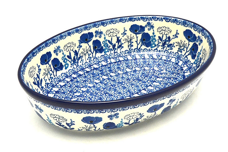 2 1/4"H x 6 1/4"W x 9 1/2"L
 Polish Pottery Baker - Oval - Small - Evening Poppies 299-2902a (2 1/4"H x 6 1/4"W x 9 1/2"L
)